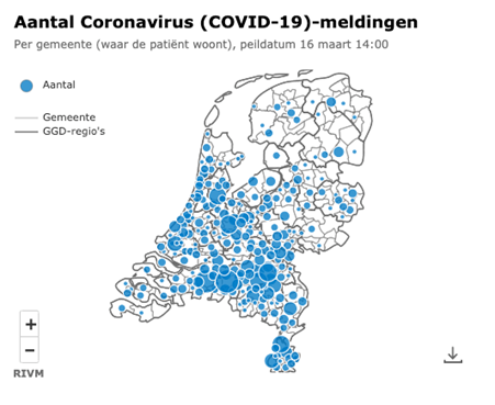 COVID-19 mapped in the Netherlands by RIVM